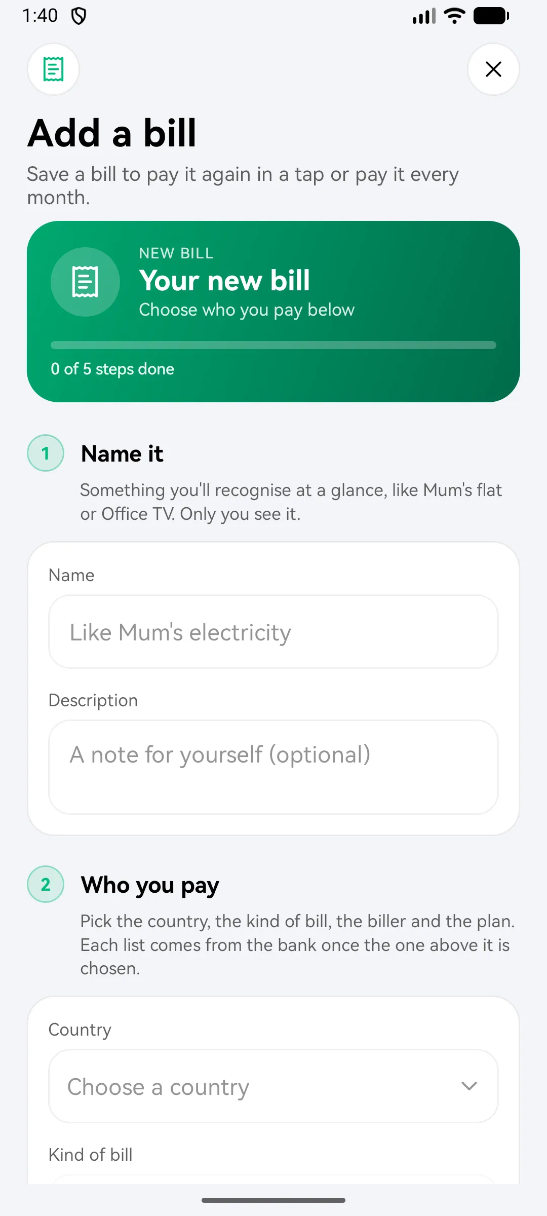 Saved bills, ready to pay again in a tap