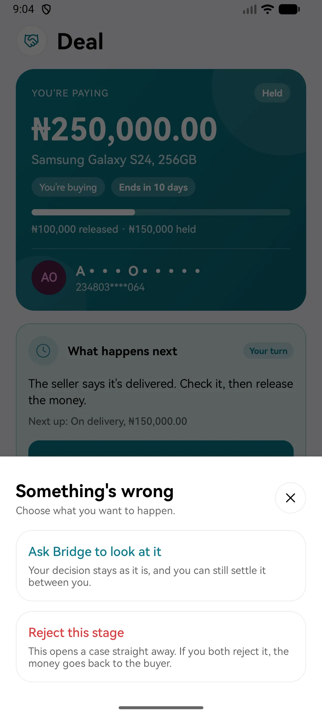 Something's wrong: Bridgemoni will look at it