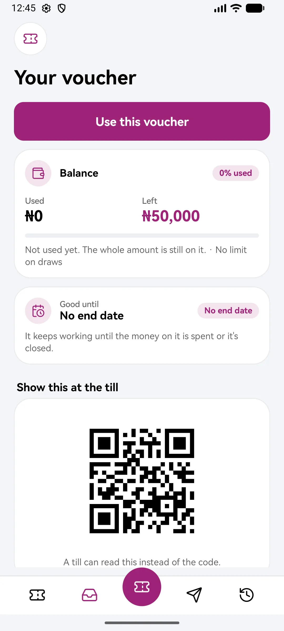 A voucher shared as a QR code